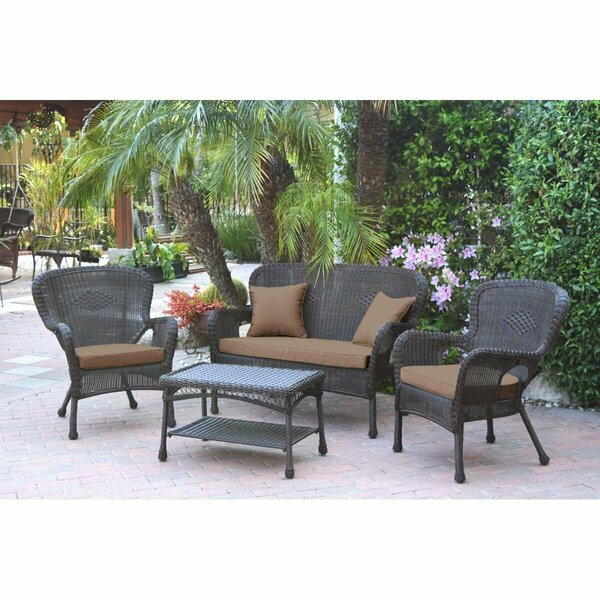 Jeco 4 Piece Windsor Espresso Wicker Conversation Set, Brown Cushion W00215-G-FS007